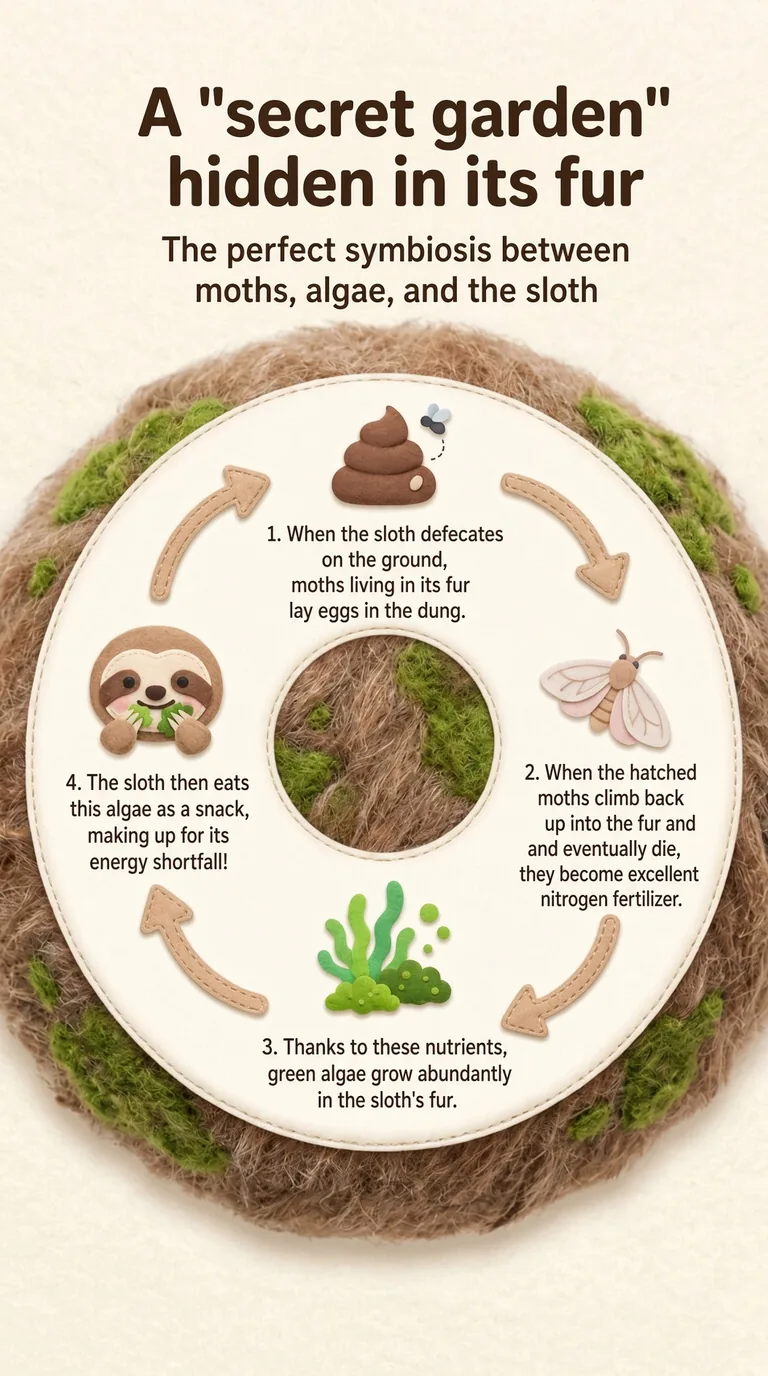 A "secret garden" hidden in its fur — The perfect symbiosis between moths, algae, and the sloth