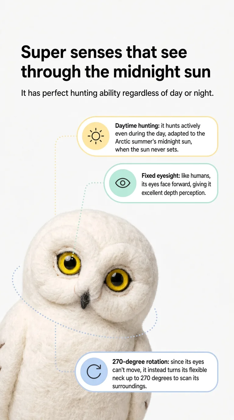 Super senses that see through the midnight sun — It has perfect hunting ability regardless of day or night. — Daytime hunting / Fixed eyesight / 270-degree rotation