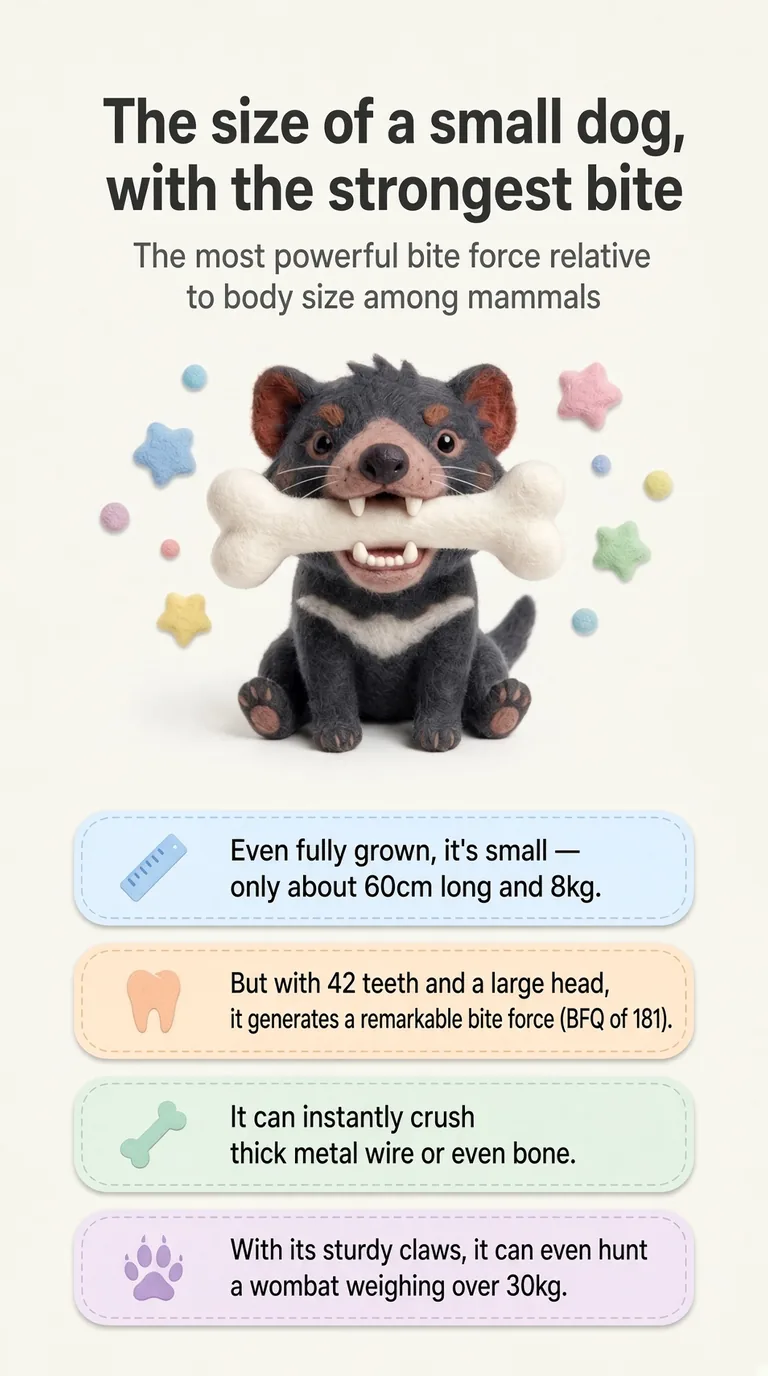 The size of a small dog, with the strongest bite — The most powerful bite force relative to body size among mammals