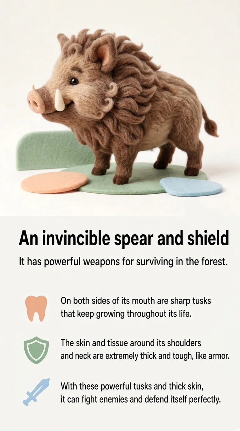 An invincible spear and shield — It has powerful weapons for surviving in the forest.