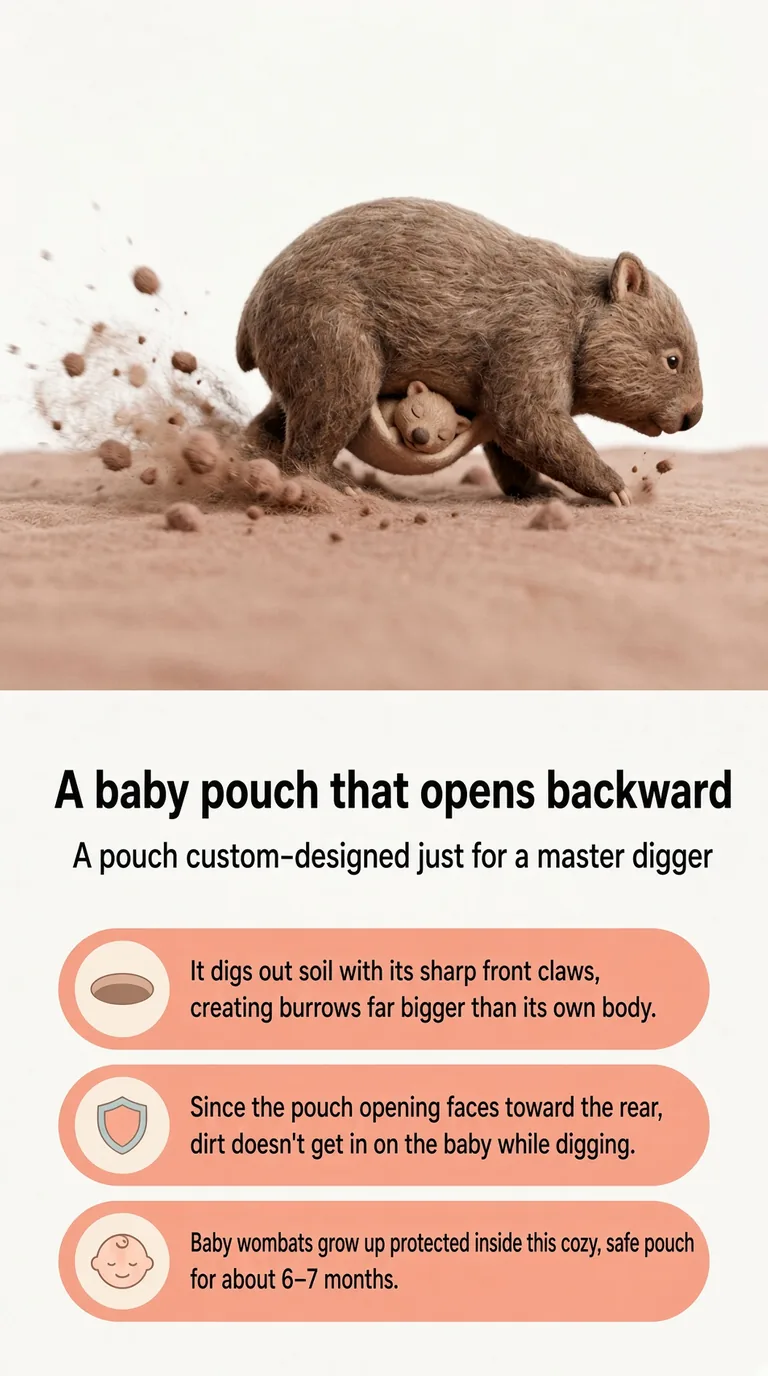 A baby pouch that opens backward — A pouch custom-designed just for a master digger