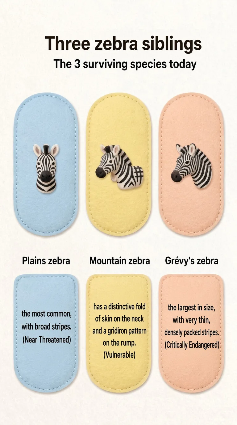 Three zebra siblings — The 3 surviving species today — Plains zebra / Mountain zebra / Grévy's zebra