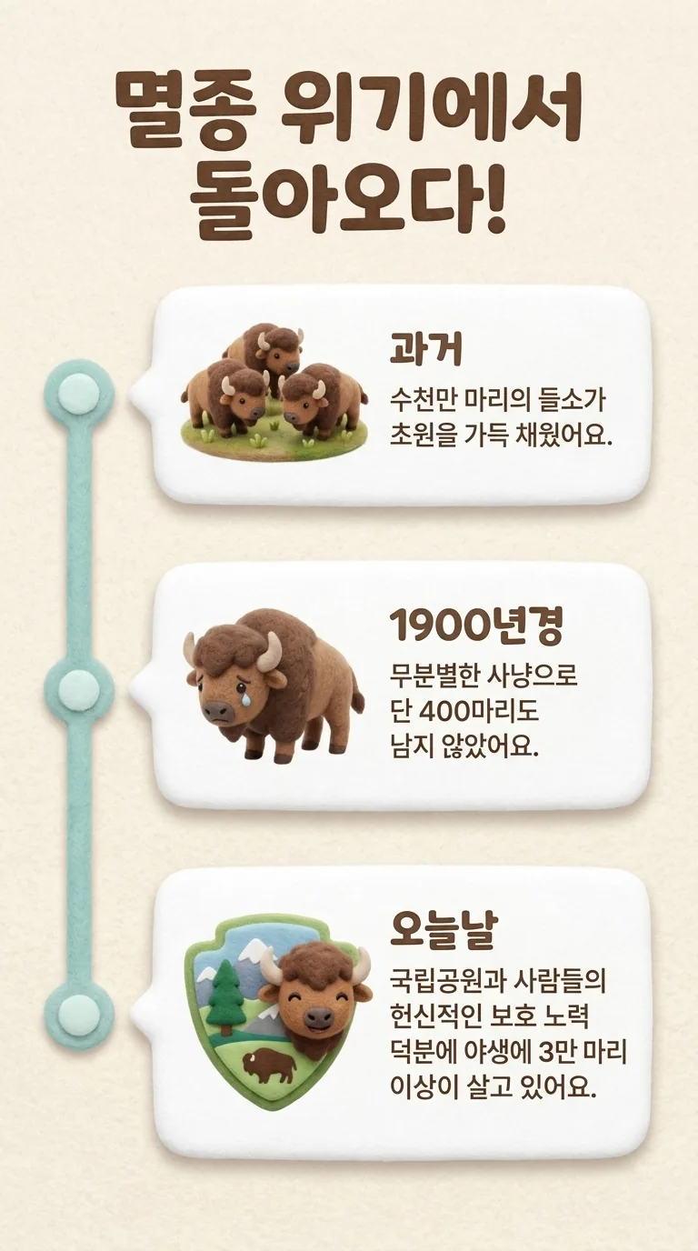 멸종 위기에서 돌아오다! — 과거 / 1900년경 / 오늘날