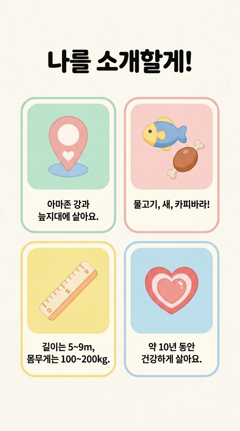 나를 소개할게! — 사는곳 / 먹이 / 크기 / 수명