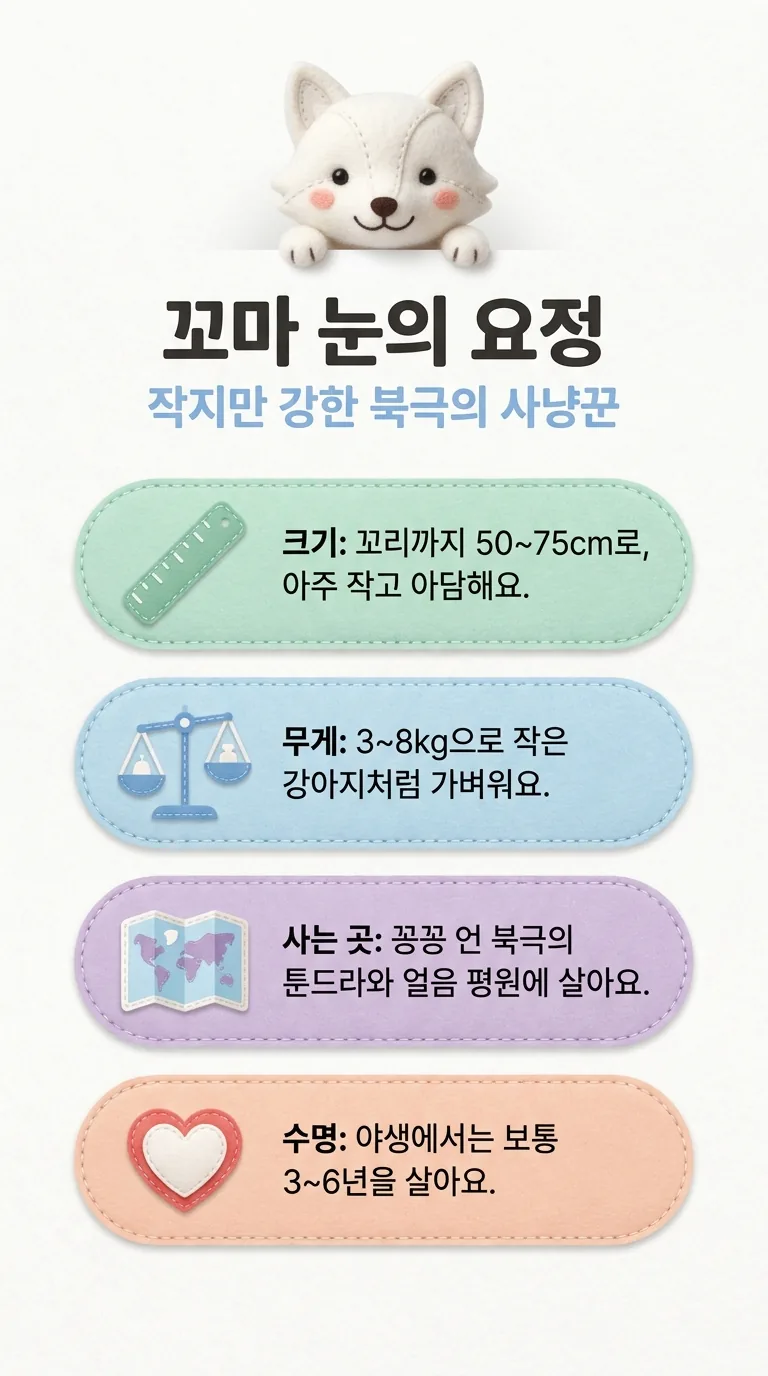 꼬마 눈의 요정 — 작지만 강한 북극의 사냥꾼 — 크기 / 무게 / 사는 곳 / 수명