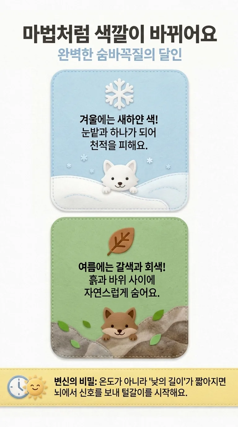 마법처럼 색깔이 바뀌어요 — 완벽한 숨바꼭질의 달인 — 겨울에는 새하얀 색! / 여름에는 갈색과 회색! / 변신의 비밀