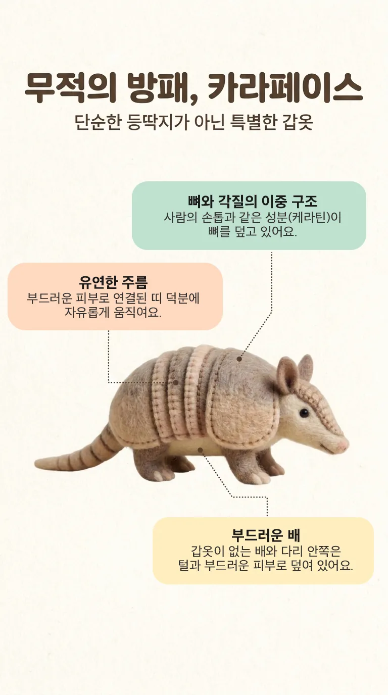무적의 방패, 카라페이스 — 단순한 등딱지가 아닌 특별한 갑옷 — 뼈와 각질의 이중 구조 / 유연한 주름 / 부드러운 배