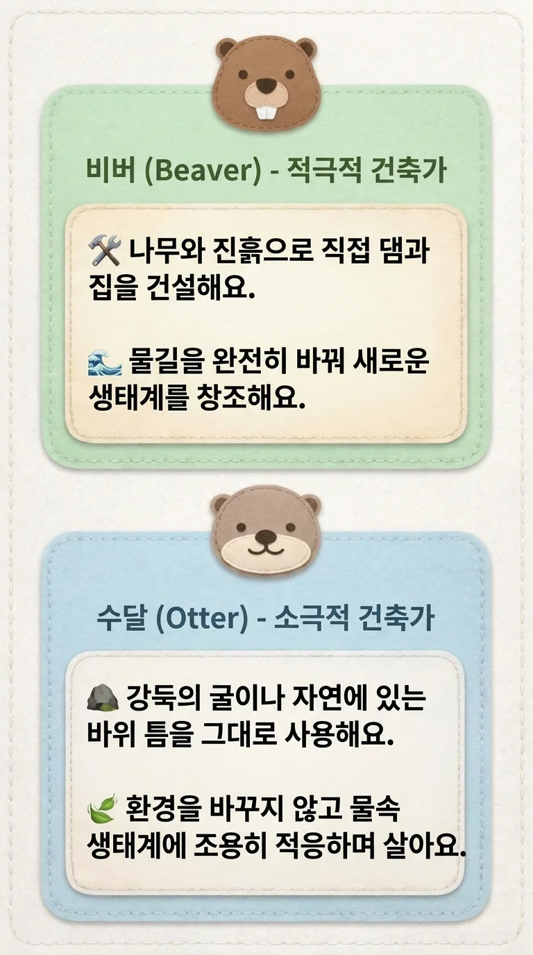비버 (Beaver): 적극적 건축가 / 수달 (Otter): 소극적 건축가