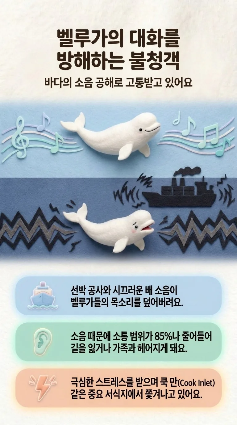 벨루가의 대화를 방해하는 불청객 — 바다의 소음 공해로 고통받고 있어요