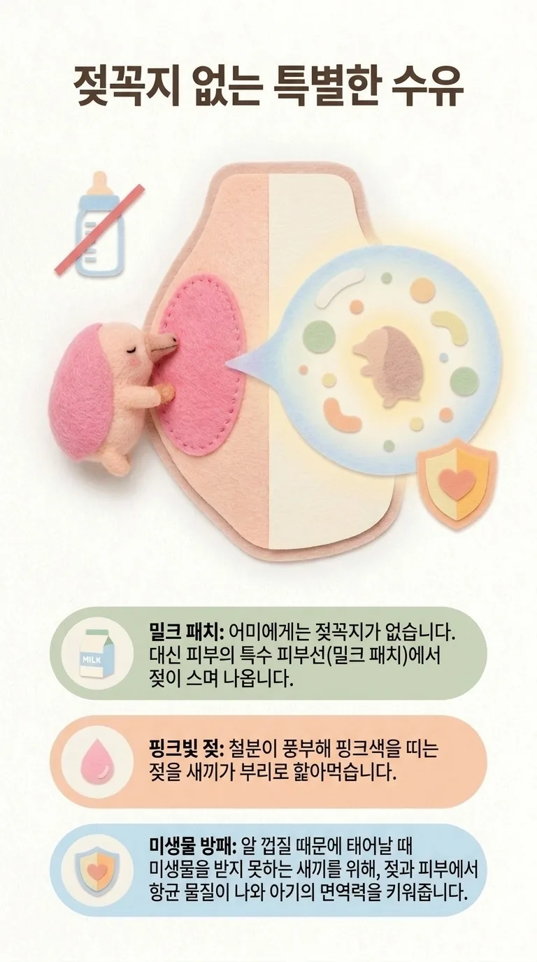 젖꼭지 없는 특별한 수유 — 밀크 패치 / 핑크빛 젖 / 미생물 방패