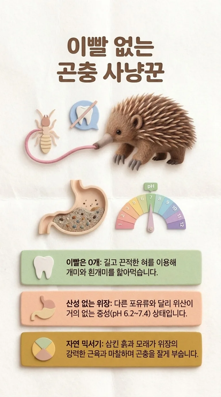 이빨 없는 곤충 사냥꾼 — 이빨은 0개 / 산성 없는 위장 / 자연 믹서기