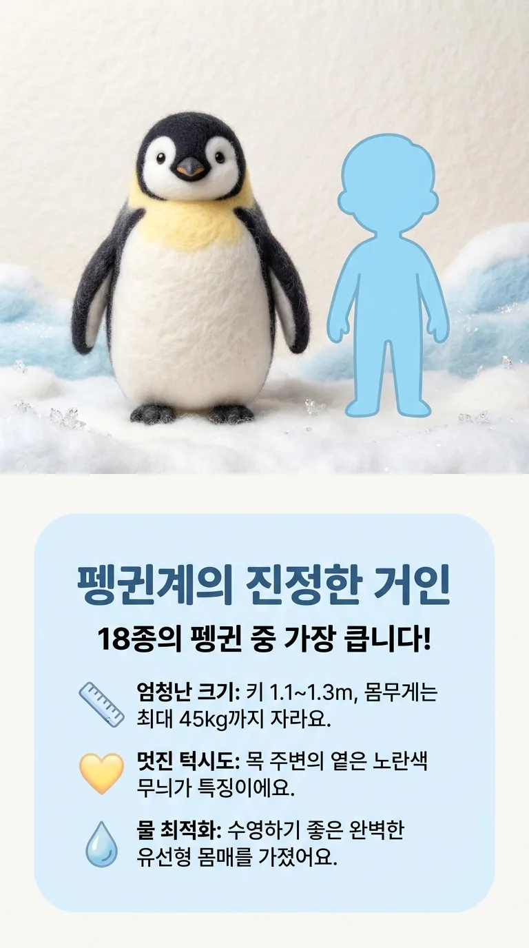 펭귄계의 진정한 거인 — 18종의 펭귄 중 가장 큽니다! — 엄청난 크기 / 멋진 턱시도 / 물 최적화