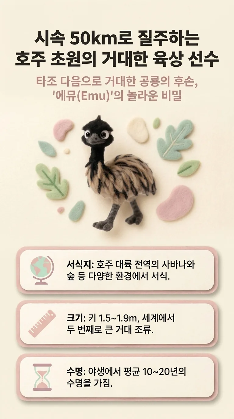 시속 50km로 질주하는 호주 초원의 거대한 육상 선수 — 타조 다음으로 거대한 공룡의 후손, '에뮤(Emu)'의 놀라운 비밀 — 서식지 / 크기 / 수명