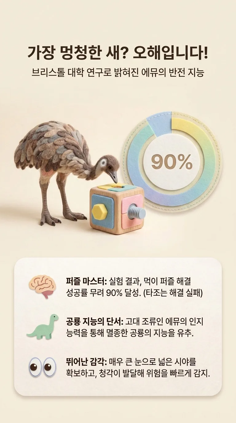가장 멍청한 새? 오해입니다! — 브리스톨 대학 연구로 밝혀진 에뮤의 반전 지능 — 퍼즐 마스터 / 공룡 지능의 단서 / 뛰어난 감각