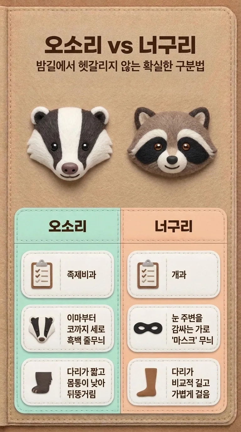 오소리 vs 너구리 — 밤길에서 헷갈리지 않는 확실한 구분법 — 오소리 / 너구리