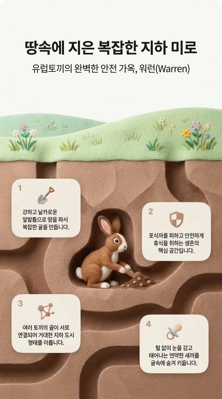 땅속에 지은 복잡한 지하 미로 — 유럽토끼의 완벽한 안전 가옥, 워런(Warren)