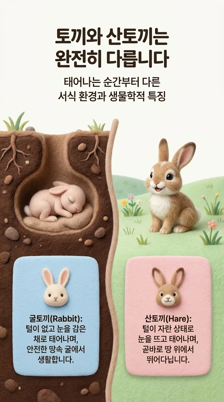 토끼와 산토끼는 완전히 다릅니다 — 태어나는 순간부터 다른 서식 환경과 생물학적 특징 — 굴토끼(Rabbit) / 산토끼(Hare)