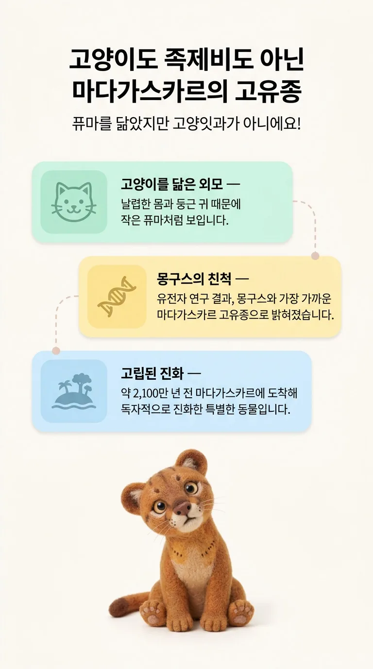 고양이도 족제비도 아닌 마다가스카르의 고유종 — 퓨마를 닮았지만 고양잇과가 아니에요! — 고양이를 닮은 외모 / 몽구스의 친척 / 고립된 진화