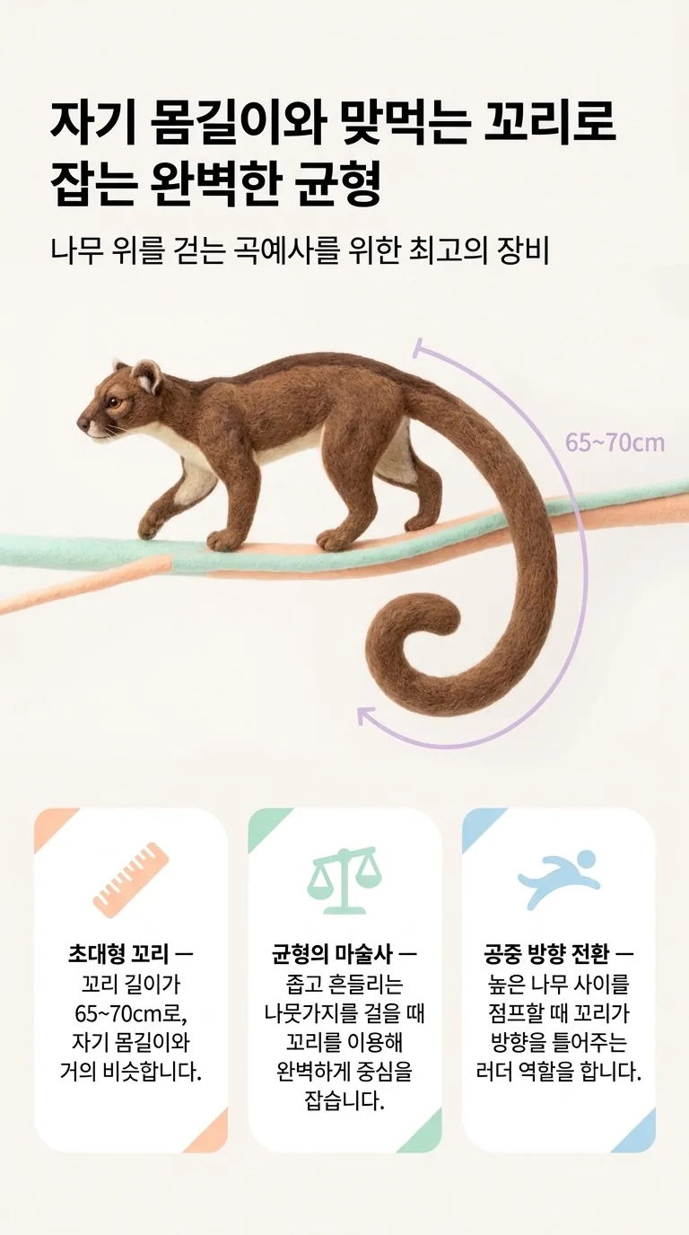 자기 몸길이와 맞먹는 꼬리로 잡는 완벽한 균형 — 나무 위를 걷는 곡예사를 위한 최고의 장비 — 초대형 꼬리 / 균형의 마술사 / 공중 방향 전환
