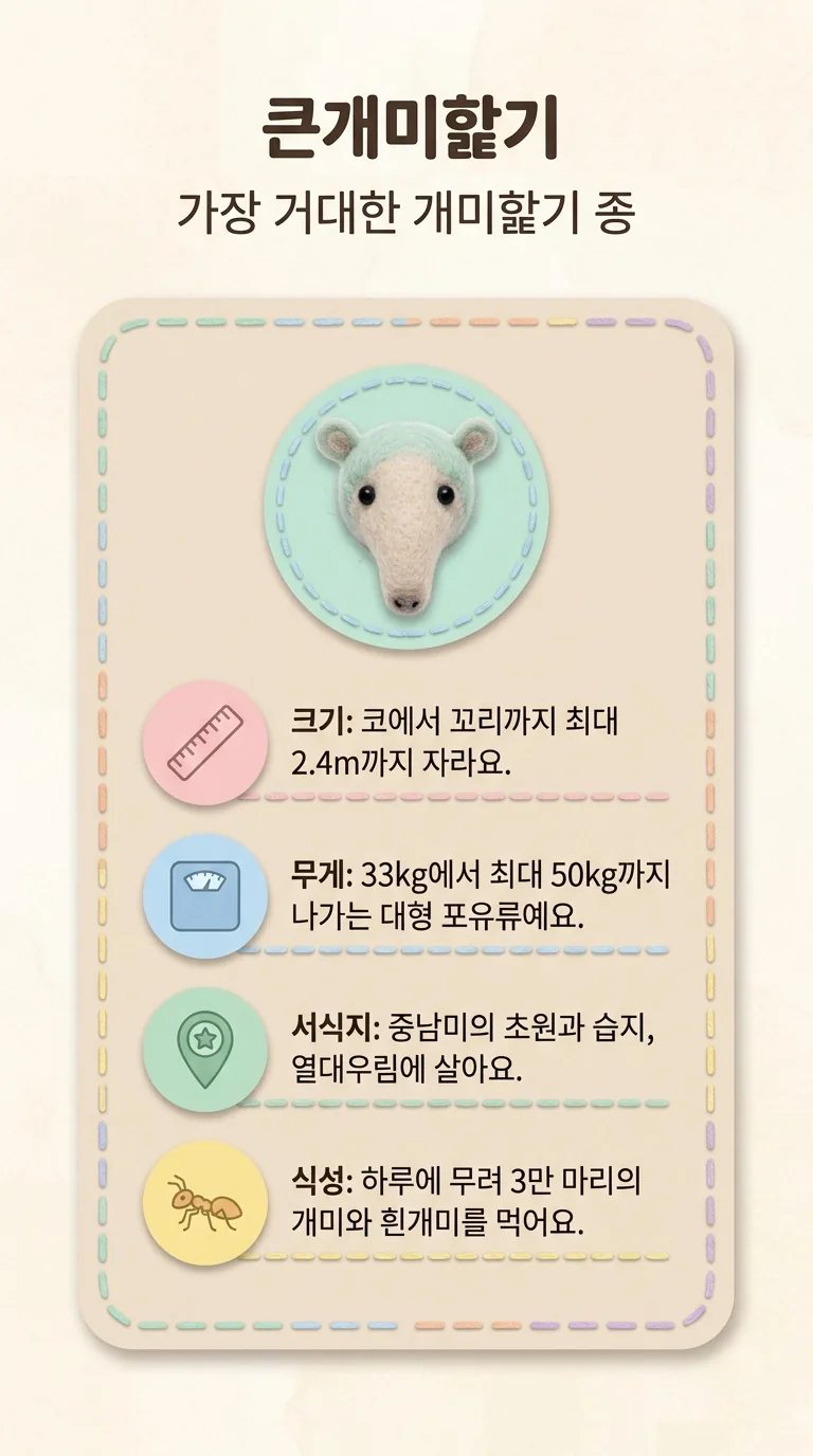 큰개미핥기 — 가장 거대한 개미핥기 종 — 크기 / 무게 / 서식지 / 식성