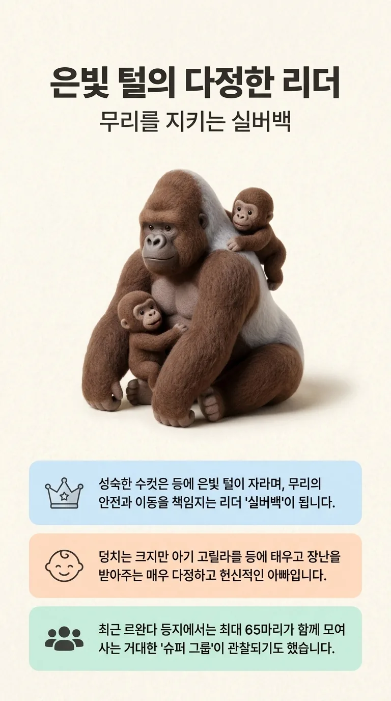 은빛 털의 다정한 리더 — 무리를 지키는 실버백