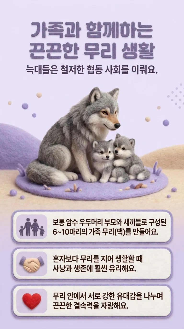 가족과 함께하는 끈끈한 무리 생활 — 늑대들은 철저한 협동 사회를 이뤄요.