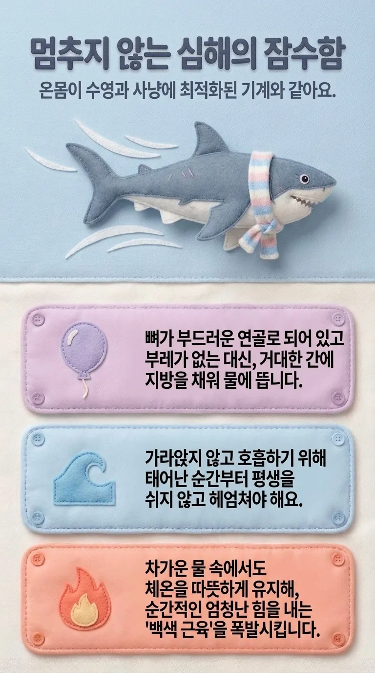 멈추지 않는 심해의 잠수함 — 온몸이 수영과 사냥에 최적화된 기계와 같아요.