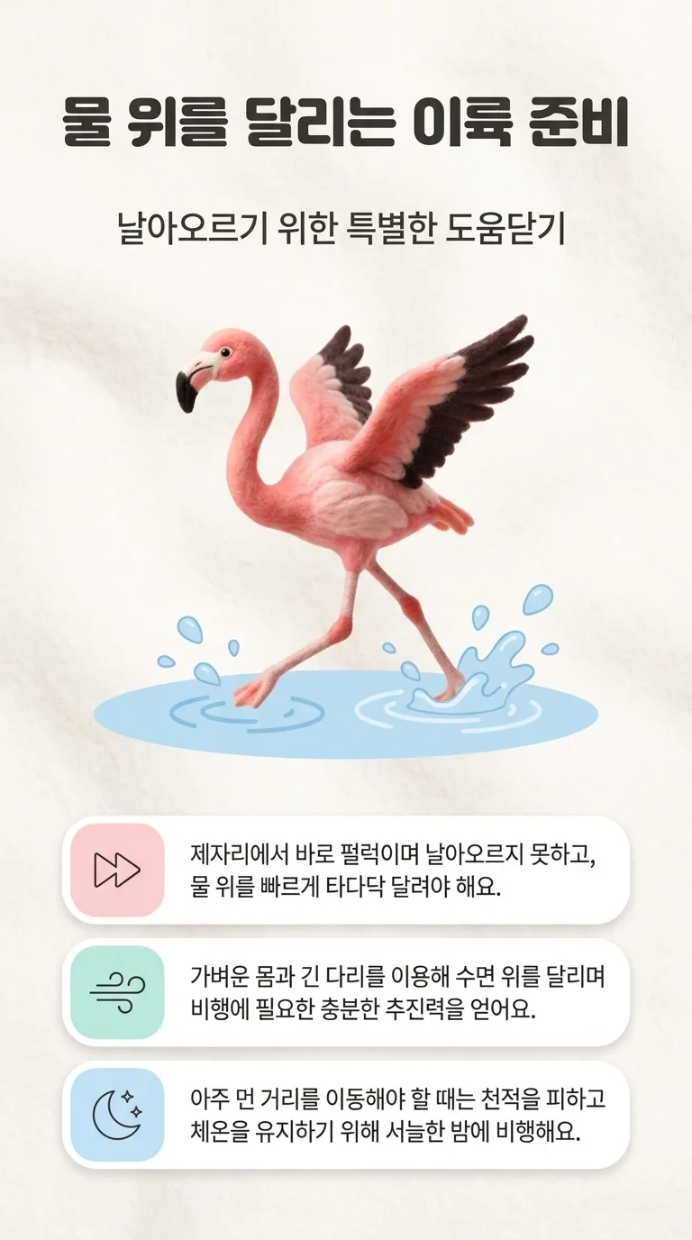 물 위를 달리는 이륙 준비 — 날아오르기 위한 특별한 도움닫기