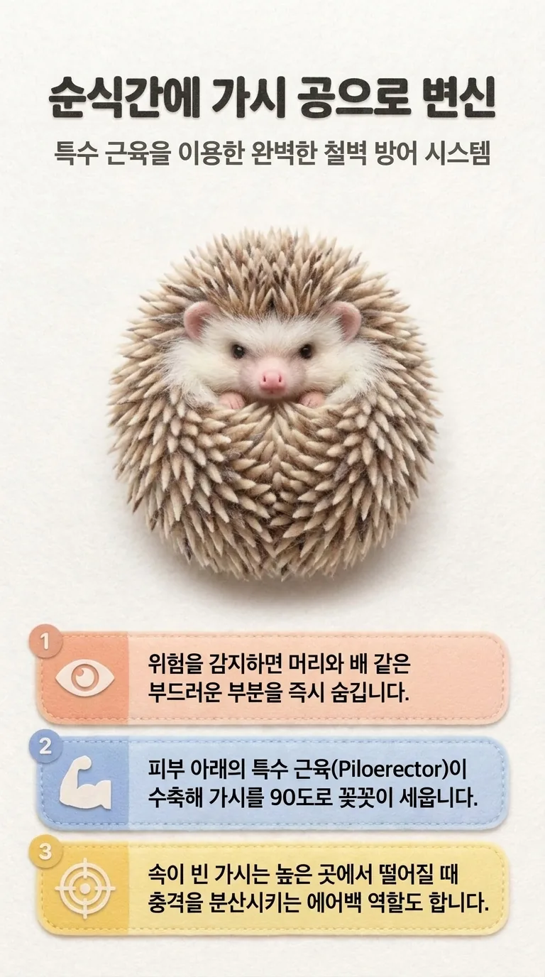 순식간에 가시 공으로 변신 — 특수 근육을 이용한 완벽한 철벽 방어 시스템