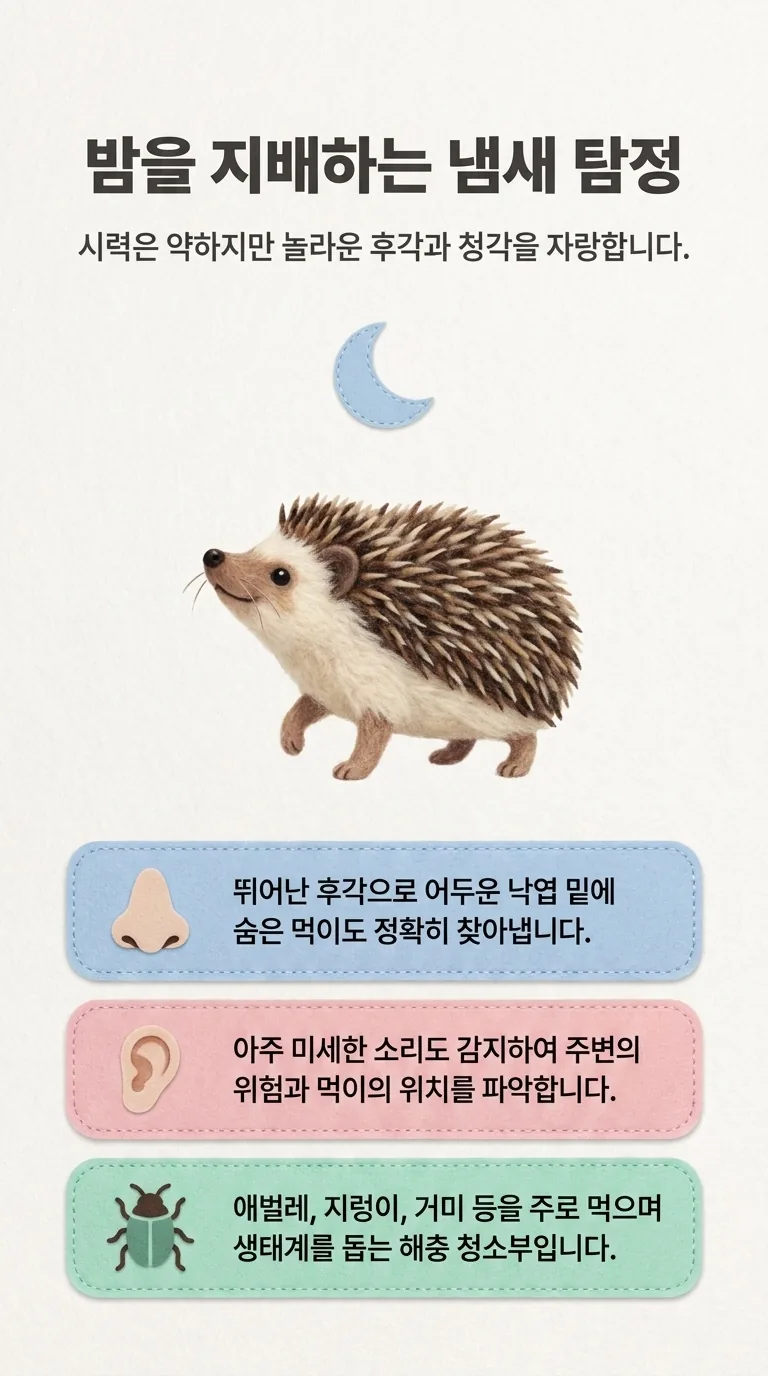 밤을 지배하는 냄새 탐정 — 시력은 약하지만 놀라운 후각과 청각을 자랑합니다.