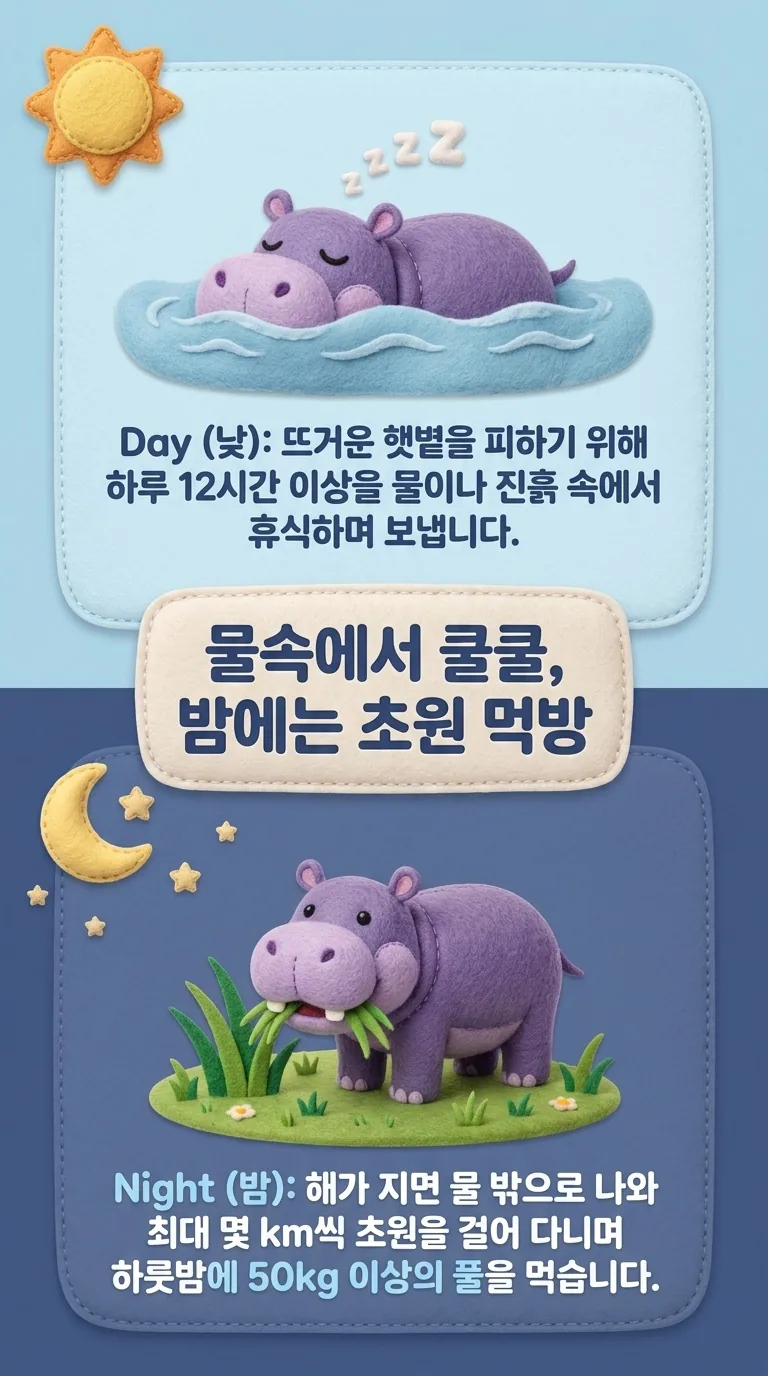 물속에서 쿨쿨, 밤에는 초원 먹방 — Day (낮) / Night (밤)