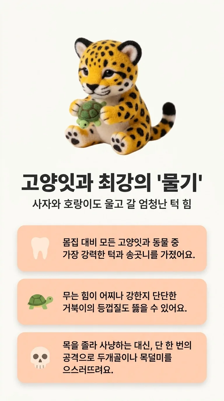 고양잇과 최강의 '물기' — 사자와 호랑이도 울고 갈 엄청난 턱 힘