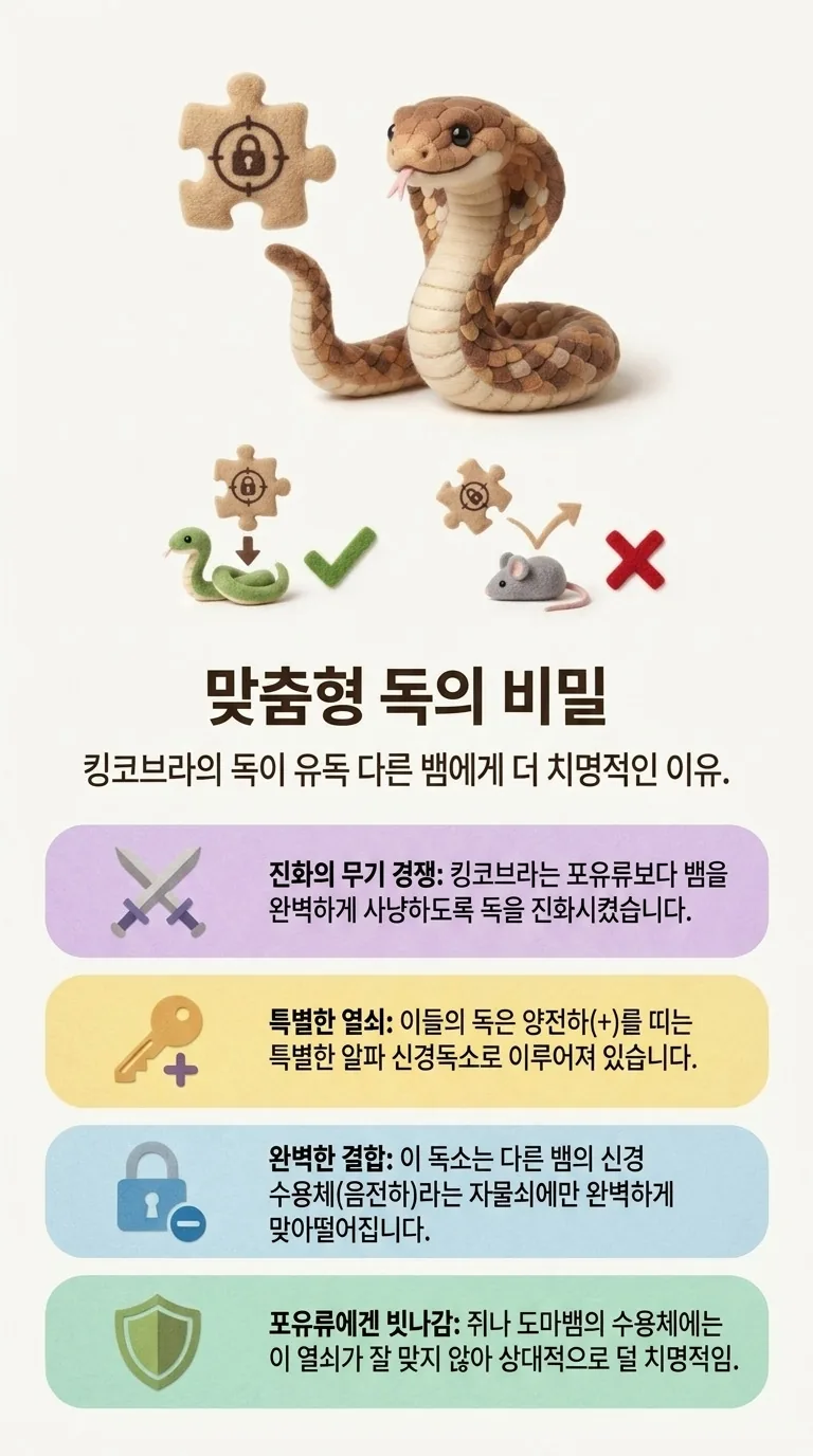 맞춤형 독의 비밀 — 킹코브라의 독이 유독 다른 뱀에게 더 치명적인 이유. — 진화의 무기 경쟁 / 특별한 열쇠 / 완벽한 결합 / 포유류에겐 빗나감