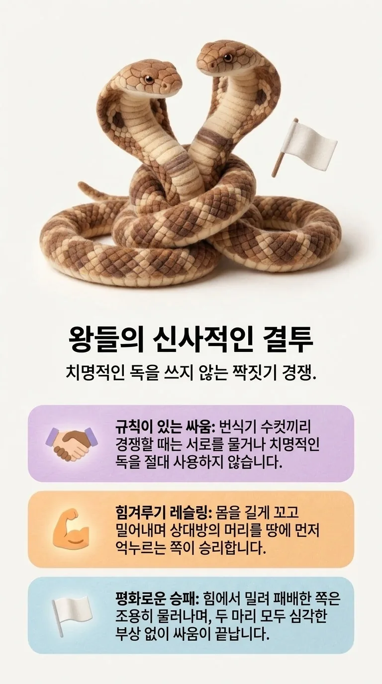 왕들의 신사적인 결투 — 치명적인 독을 쓰지 않는 짝짓기 경쟁. — 규칙이 있는 싸움 / 힘겨루기 레슬링 / 평화로운 승패