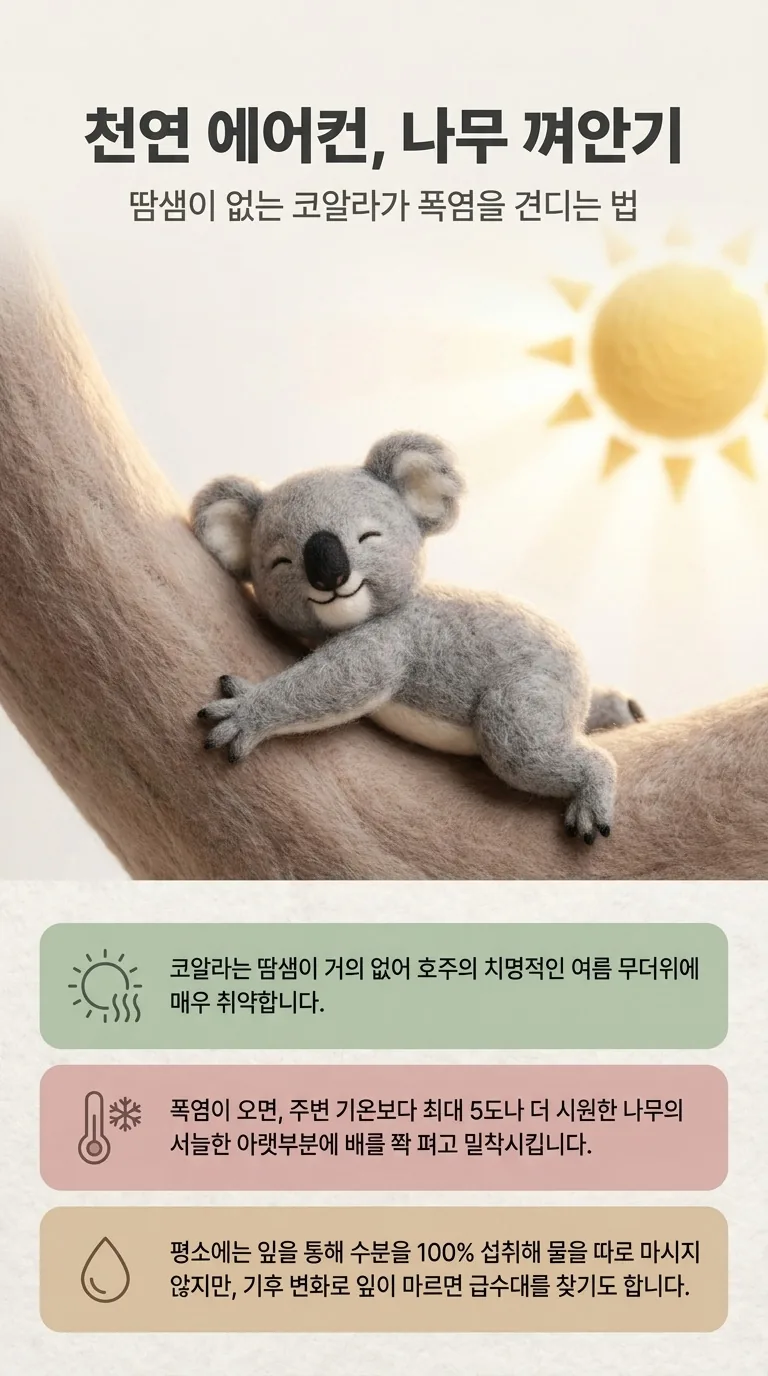 천연 에어컨, 나무 껴안기 — 땀샘이 없는 코알라가 폭염을 견디는 법