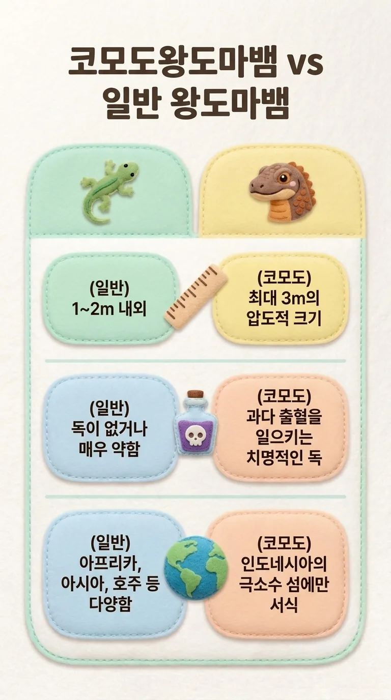 코모도 왕도마뱀 vs 일반 왕도마뱀 — 코모도 왕도마뱀 / 일반 왕도마뱀