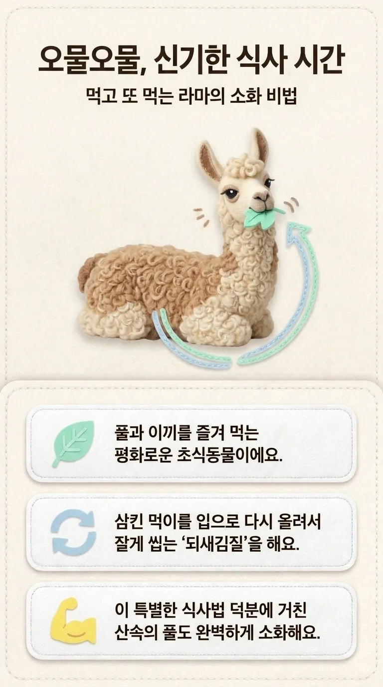 오물오물, 신기한 식사 시간 — 먹고 또 먹는 라마의 소화 비법