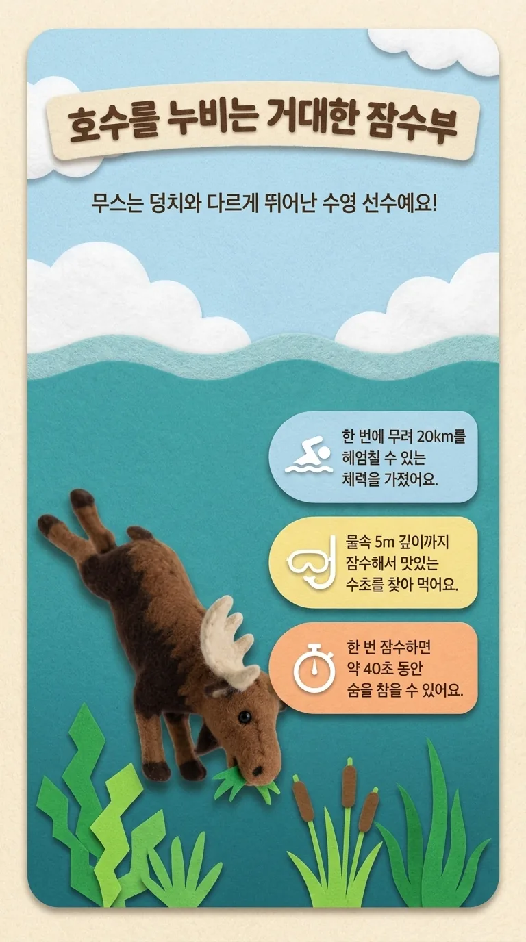 호수를 누비는 거대한 잠수부 — 무스는 덩치와 다르게 뛰어난 수영 선수예요!