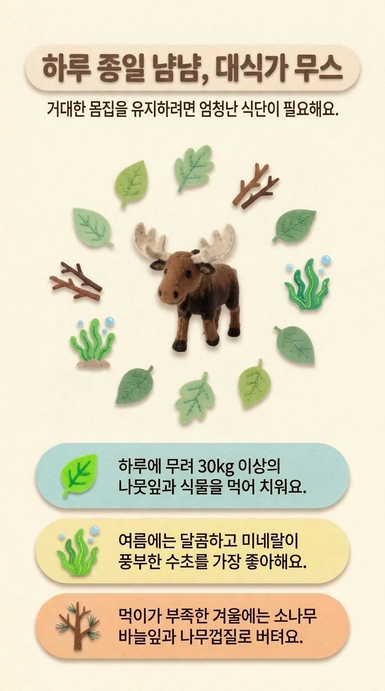 하루 종일 냠냠, 대식가 무스 — 거대한 몸집을 유지하려면 엄청난 식단이 필요해요.