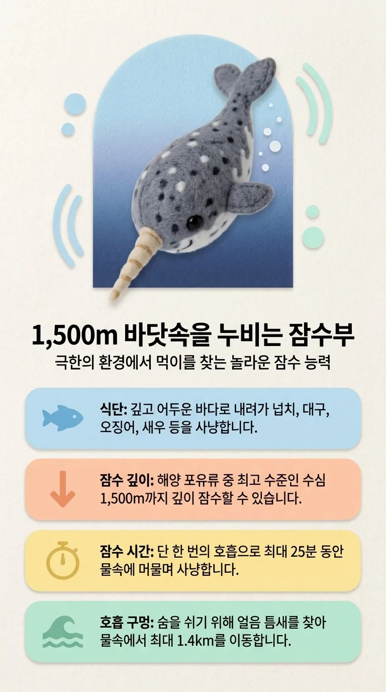 1,500m 바닷속을 누비는 잠수부 — 극한의 환경에서 먹이를 찾는 놀라운 잠수 능력 — 식단 / 잠수 깊이 / 잠수 시간 / 호흡 구멍