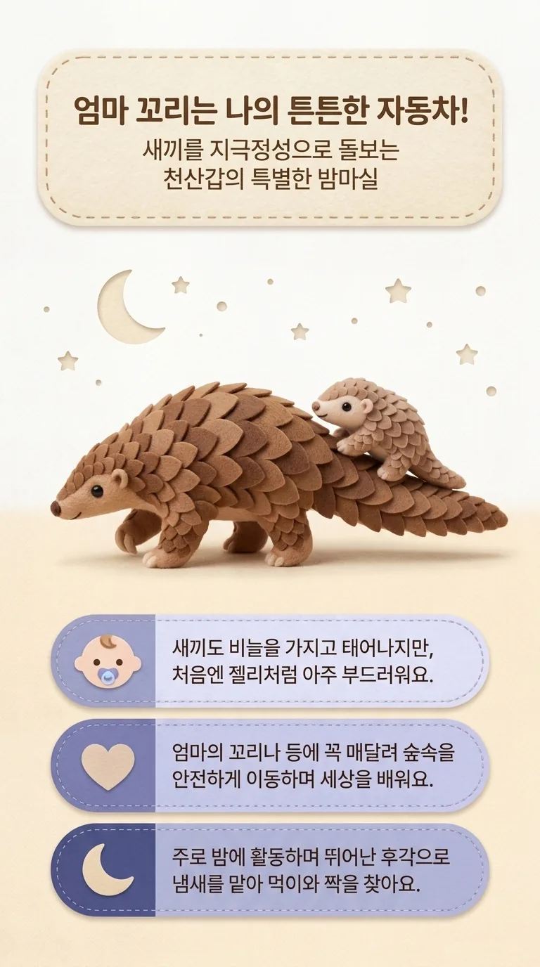 엄마 꼬리는 나의 튼튼한 자동차! — 새끼를 지극정성으로 돌보는 천산갑의 특별한 밤마실
