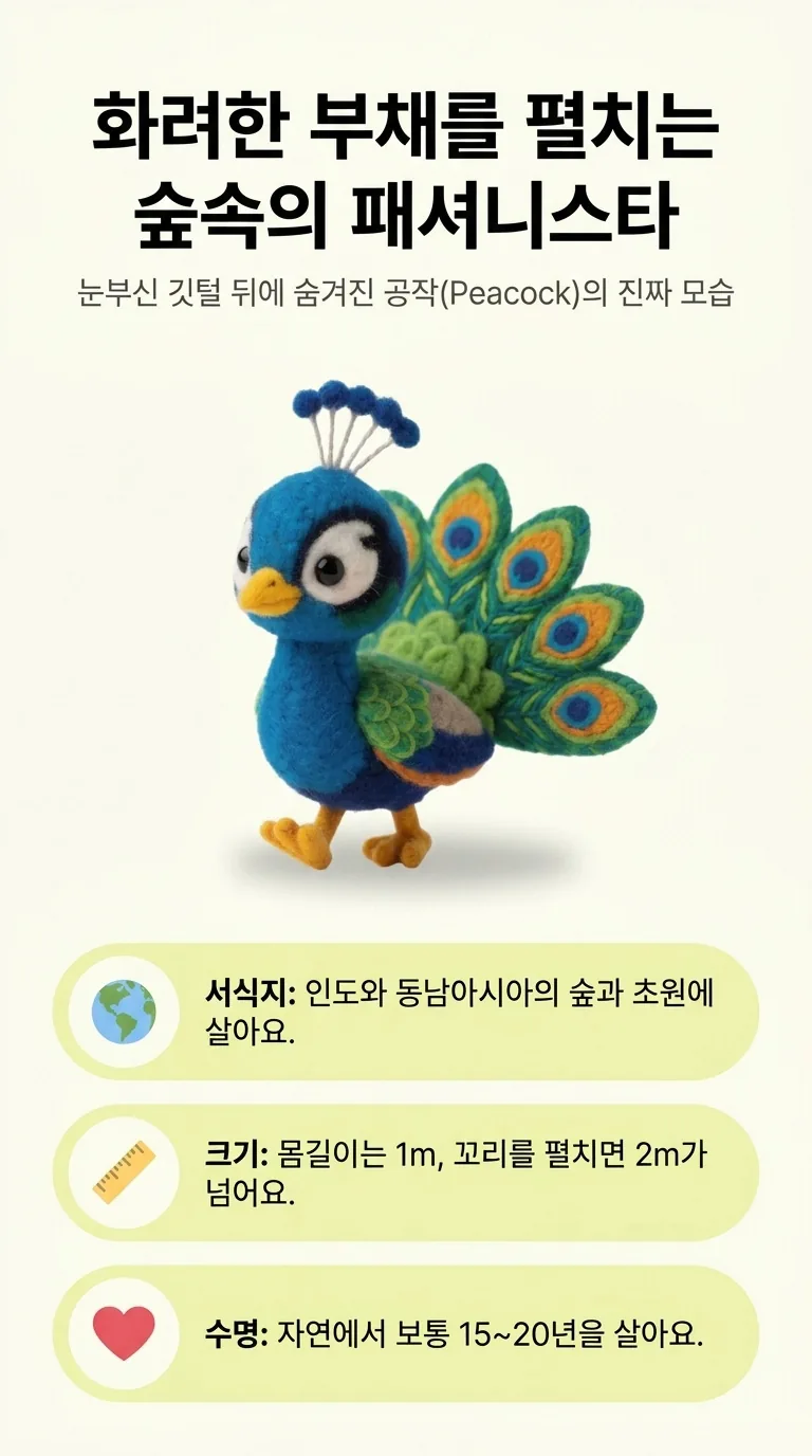 화려한 부채를 펼치는 숲속의 패셔니스타 — 눈부신 깃털 뒤에 숨겨진 공작(Peacock)의 진짜 모습 — 서식지 / 크기 / 수명