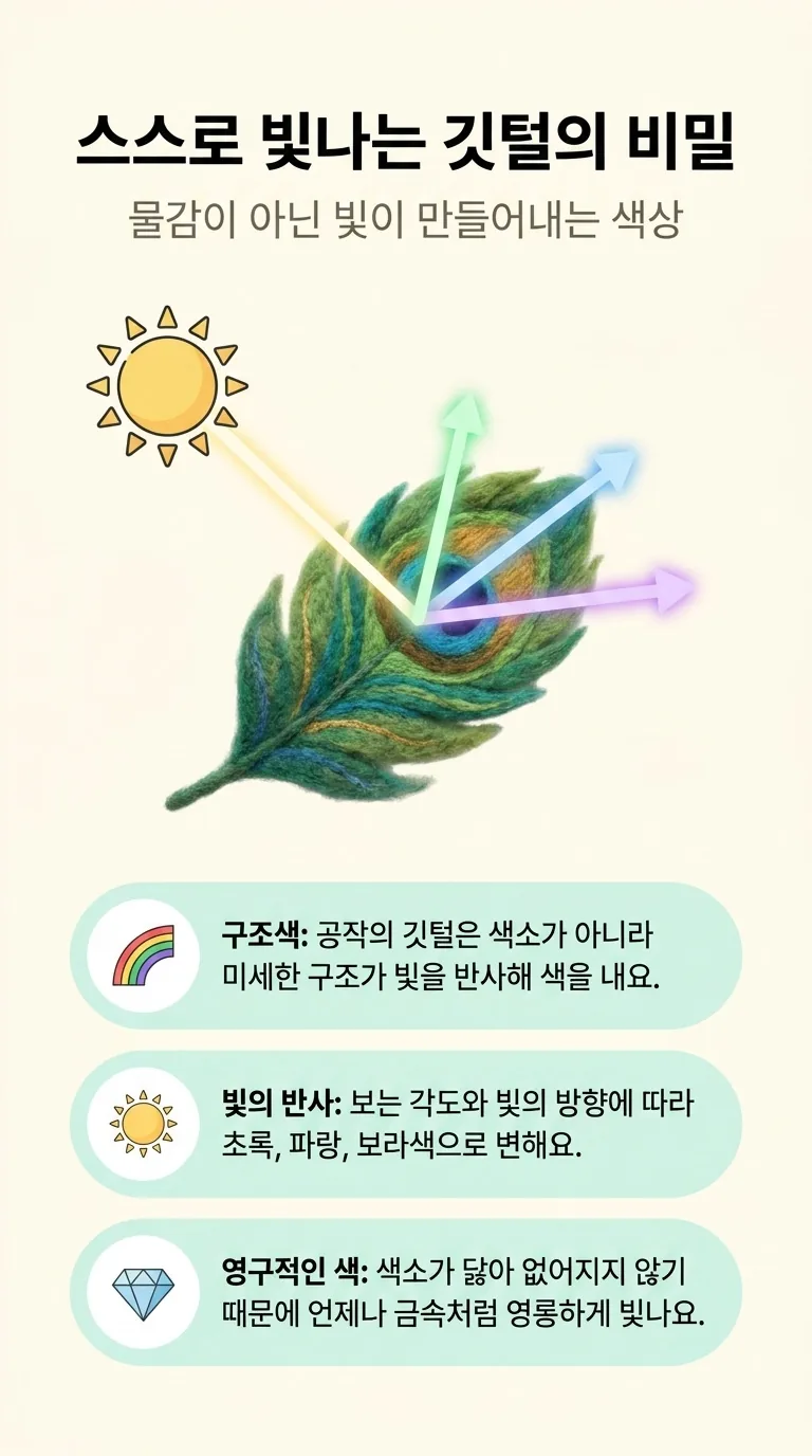 스스로 빛나는 깃털의 비밀 — 물감이 아닌 빛이 만들어내는 색상 — 구조색 / 빛의 반사 / 영구적인 색