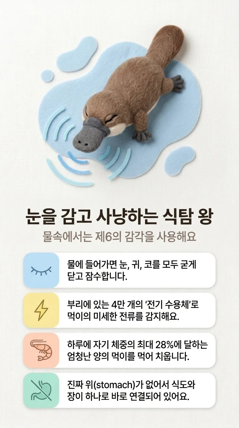 눈을 감고 사냥하는 식탐 왕 — 물속에서는 제6의 감각을 사용해요