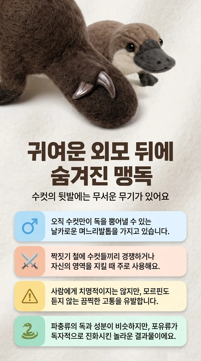 귀여운 외모 뒤에 숨겨진 맹독 — 수컷의 뒷발에는 무서운 무기가 있어요