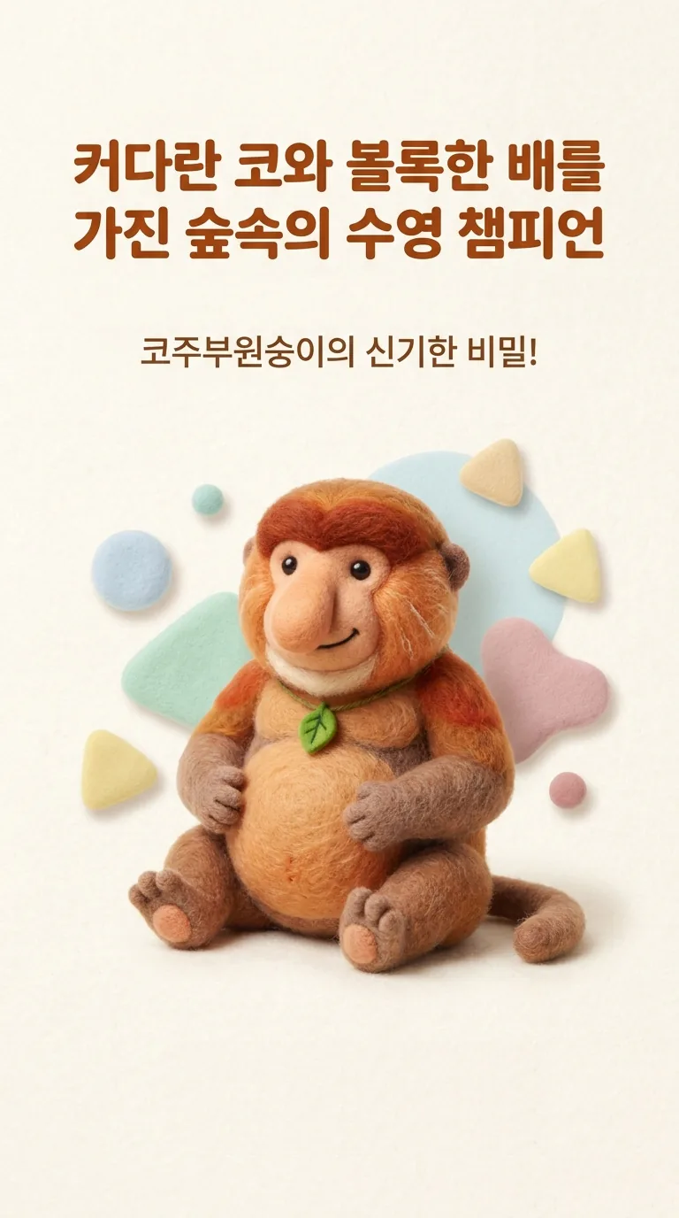 커다란 코와 볼록한 배를 가진 숲속의 수영 챔피언 — 코주부원숭이의 신기한 비밀!