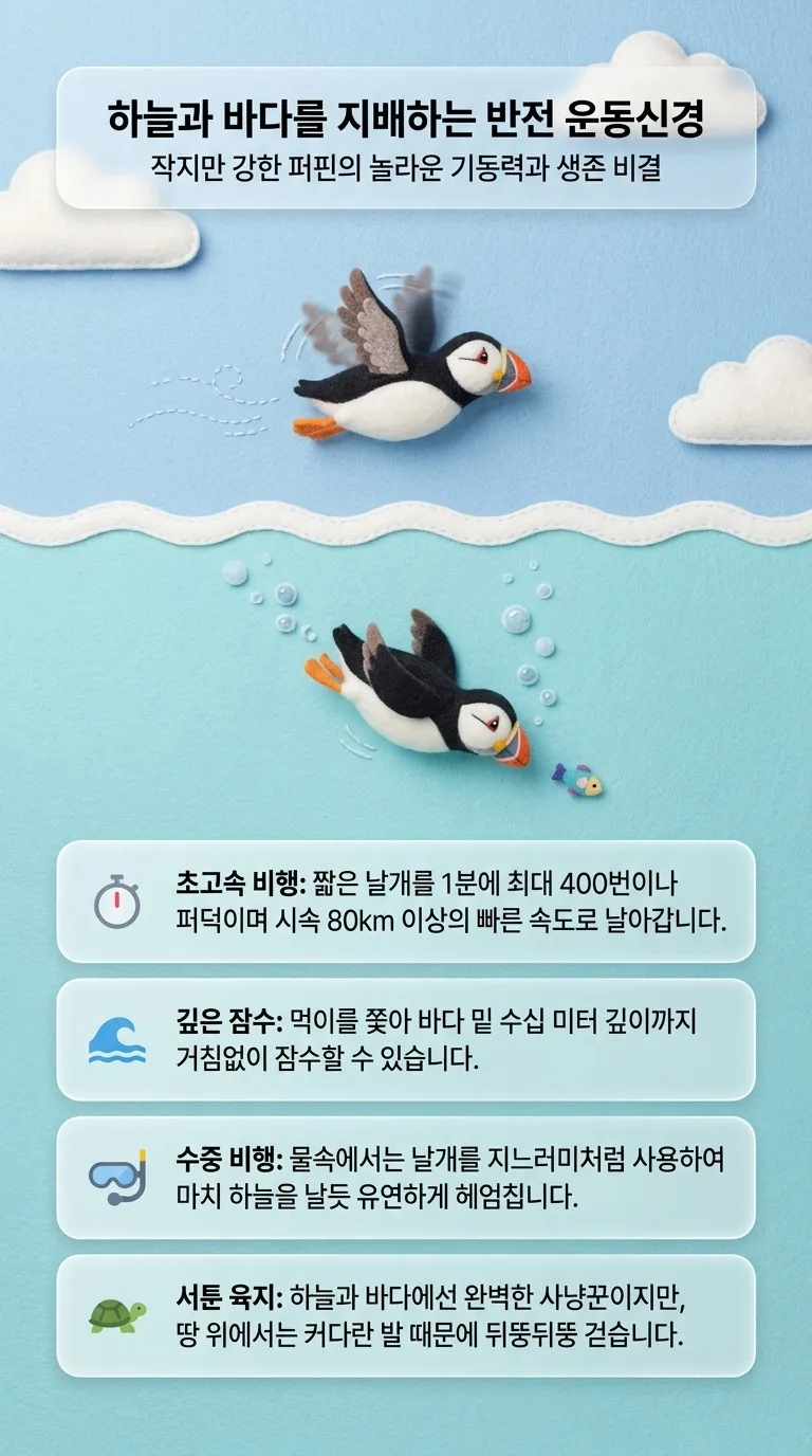 하늘과 바다를 지배하는 반전 운동신경 — 작지만 강한 퍼핀의 놀라운 기동력과 생존 비결 — 초고속 비행 / 깊은 잠수 / 수중 비행 / 서툰 육지