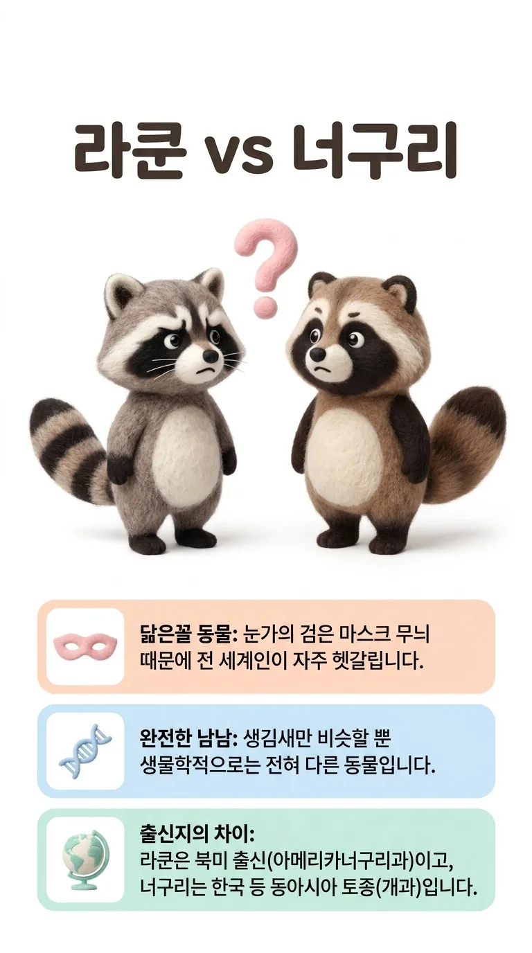 라쿤 vs 너구리 ? — 닮은꼴 동물 / 완전한 남남 / 출신지의 차이