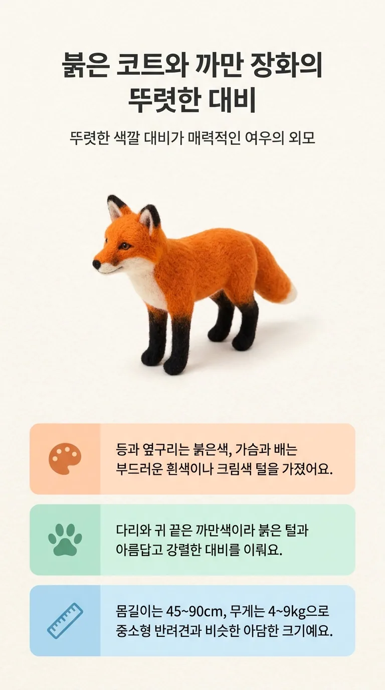 붉은 코트와 까만 장화의 뚜렷한 대비 — 뚜렷한 색깔 대비가 매력적인 여우의 외모