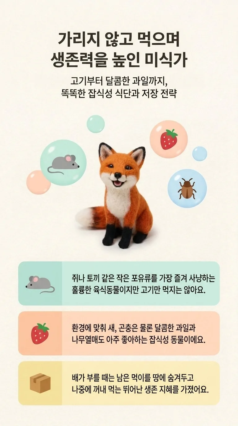 가리지 않고 먹으며 생존력을 높인 미식가 — 고기부터 달콤한 과일까지, 똑똑한 잡식성 식단과 저장 전략